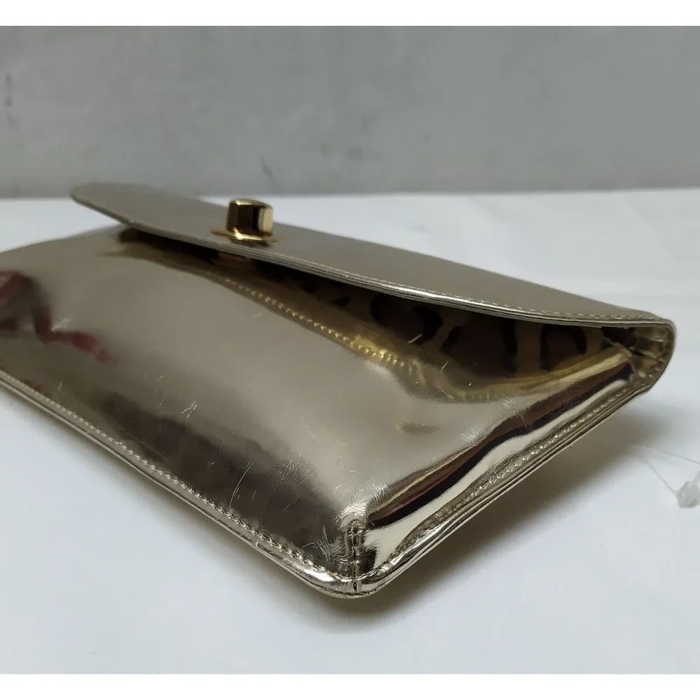 HOBO International Metallic Gold Leather Turnlock Closure Credit Card Wallet